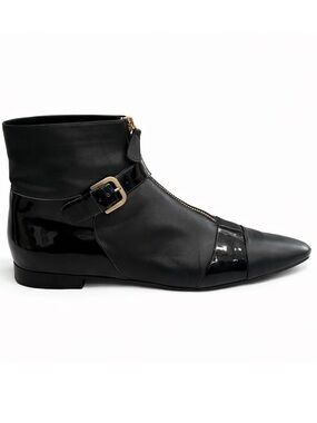 CHANEL Black Ankle Leather Boots with Gold Zipper